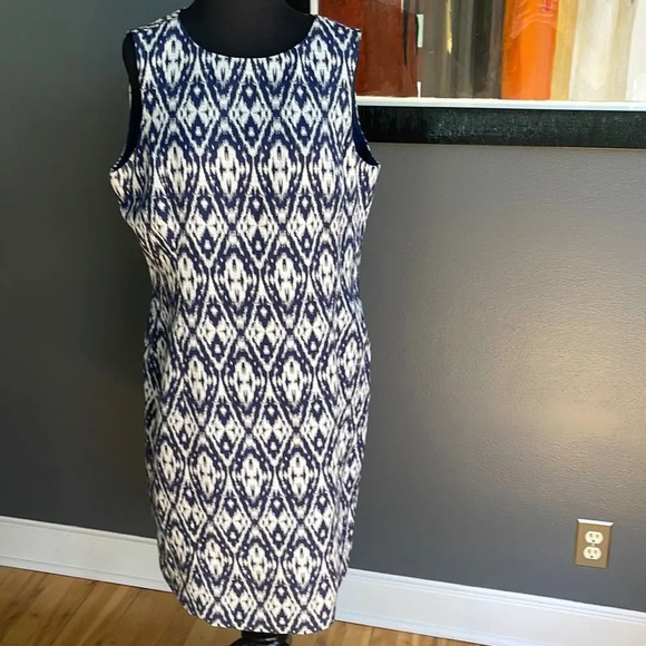Anne Klein blue/white ikat sleeveless sheath. Lined. Size 14. New, no tags. - Picture 1 of 5